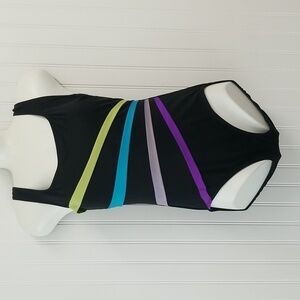 ROBBY Len Swim One Piece Suit Black Stripe U back Womens 8
